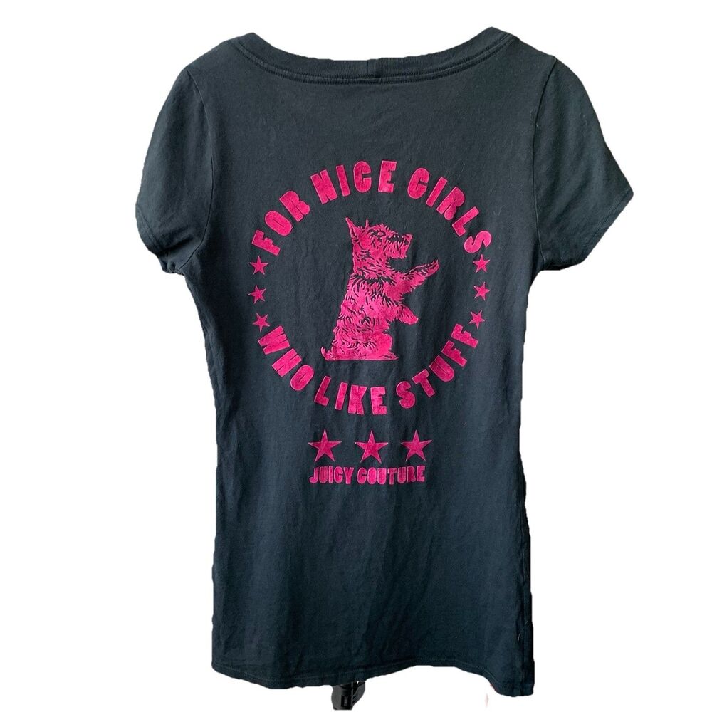 Juicy Couture Y2K Baby Tee Women's Small Pink Velvet Scottish Terrier Dog Black